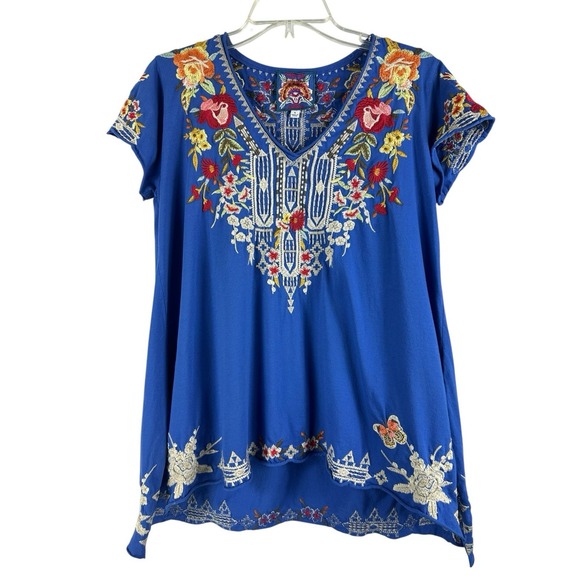 Johnny Was IZORA Knit Drape Embroidered Cotton Top Sz S Boho Festival - Picture 2 of 9